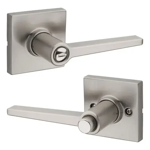 Daylon Lever with Square Rose Privacy Lock with RCAL Latch and RCS Strike Satin Nickel Finish