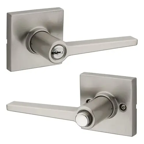 Daylon Lever with Square Rose Push Button Entry Lock with RCAL Latch and RCS Strike Satin Nickel Finish