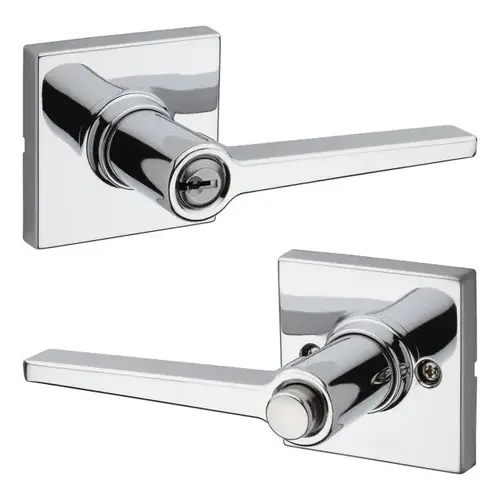 Daylon Lever with Square Rose Push Button Entry Lock with RCAL Latch and RCS Strike Bright Chrome Finish Daylon Lever with Square Rose Push Button Entry Lock with RCAL Latch and RCS Strike Bright Chrome Finish
