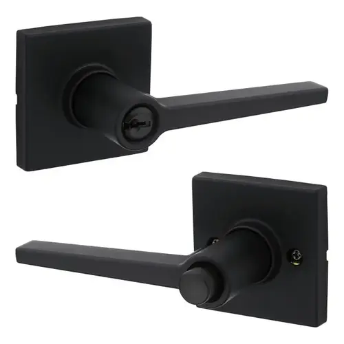 Daylon Lever with Square Rose Push Button Entry Lock with RCAL Latch and RCS Strike Iron Black Finish Daylon Lever with Square Rose Push Button Entry Lock with RCAL Latch and RCS Strike Iron Black Finish