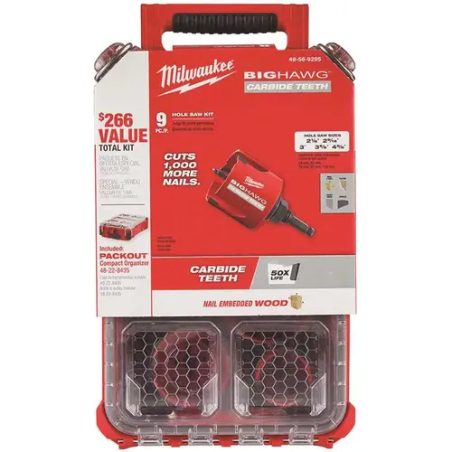 Hole Saw Kits; Minimum Saw Diameter (Decimal Inch): 1-3/8 ; Maximum Saw Diameter (Decimal Inch): 6-1/4 ; Number of Hole Saws: 9 ; Maximum Cutting Depth: 1.62in ; Cutting Edge Style: Toothed ; Material: Carbide Grit Hole Saw Kits; Minimum Saw Diameter (Decimal Inch): 1-3/8 ; Maximum Saw Diameter (Decimal Inch): 6-1/4 ; Number of Hole Saws: 9 ; Maximum Cutting Depth: 1.62in ; Cutting Edge Style: Toothed ; Material: Carbide Grit