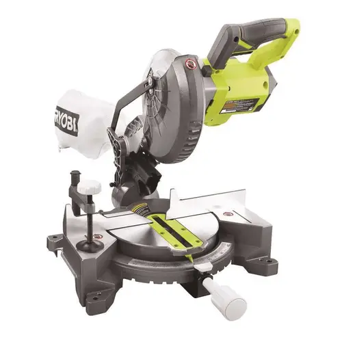 RYOBI 18-Volt ONE+ Cordless 7-1/4 in. Compound Miter Saw (Tool Only) with Blade and Blade Wrench Green RYOBI 18-Volt ONE+ Cordless 7-1/4 in. Compound Miter Saw (Tool Only) with Blade and Blade Wrench Green