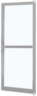 CRL-U.S. Aluminum DR21211L036 Clear Anodized Single 36"x 84" Series 250 Narrow Stile Left Side Latch Offset Pivot Entrance Door With Rim Device for Surface Mount Door Closer