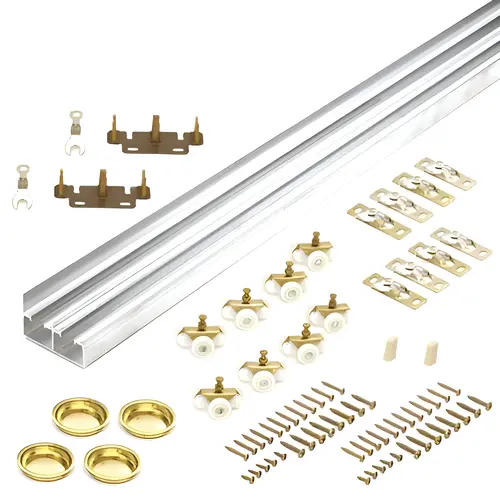 96" Bi-Passing Hardware 4 Door Set, Aluminum Material, 1-3/8" Door Thickness, 125 Lbs Capacity, 96" Opening Width