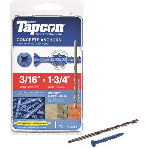 3/16 in. x 1-3/4 in. Phillips-Flat-Head Concrete Anchors Climaseal Blue - pack of 75 3/16 in. x 1-3/4 in. Phillips-Flat-Head Concrete Anchors Climaseal Blue - pack of 75