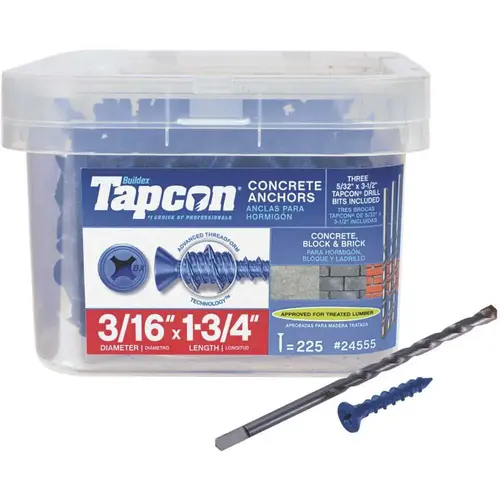 3/16 in. x 1-3/4 in. Phillips Flat-Head Concrete Anchors Climaseal coating - pack of 225