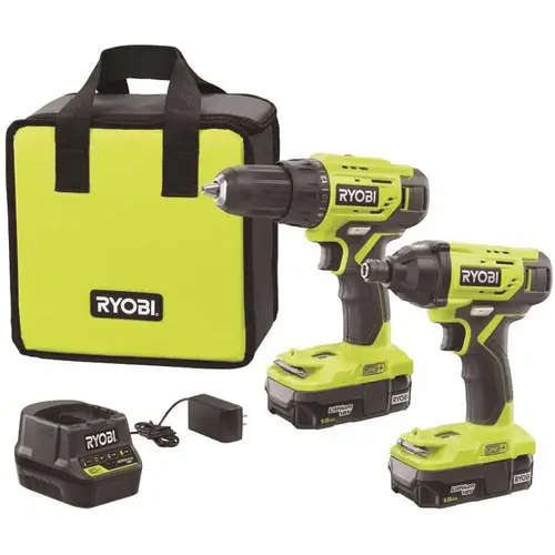 18-Volt ONE+ Lithium-Ion Cordless 2-Tool Combo Kit w/ Drill/Driver, Impact Driver, (2) 1.5 Ah Batteries, Charger and Bag Green 18-Volt ONE+ Lithium-Ion Cordless 2-Tool Combo Kit w/ Drill/Driver, Impact Driver, (2) 1.5 Ah Batteries, Charger and Bag Green