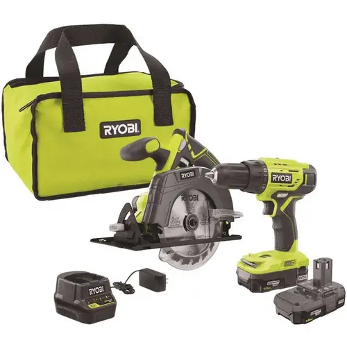 18-Volt ONE+ Lithium-Ion Cordless 2-Tool Combo Kit w/ Drill/Driver, Circular Saw, (2) 1.5 Ah Batteries, Charger, and Bag Green