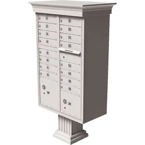 Vital 1570 16-Mailboxes 2-Parcel Lockers 1-Outgoing Pedestal Mount Cluster Box Unit White Powder Coat