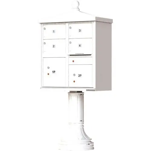1570 4-Large Mailboxes 2-Parcel Lockers 1-Outgoing Vital Cluster Box Unit with Vogue Traditional Accessories White Powder Coat