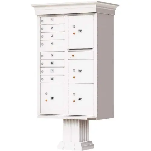 Vital 1570 8-Mailboxes 4-Parcel Lockers 1-Outgoing Pedestal Mount Cluster Box Unit White Powder Coat
