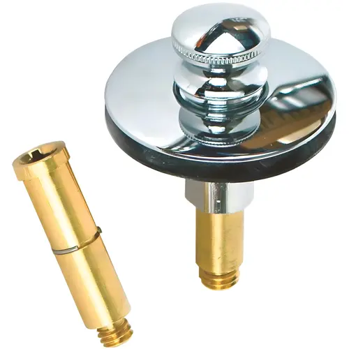 Push Pull Bathtub Stopper with 3/8 in. to 5/16 in. Pin Adapter in Chrome Plated Push Pull Bathtub Stopper with 3/8 in. to 5/16 in. Pin Adapter in Chrome Plated