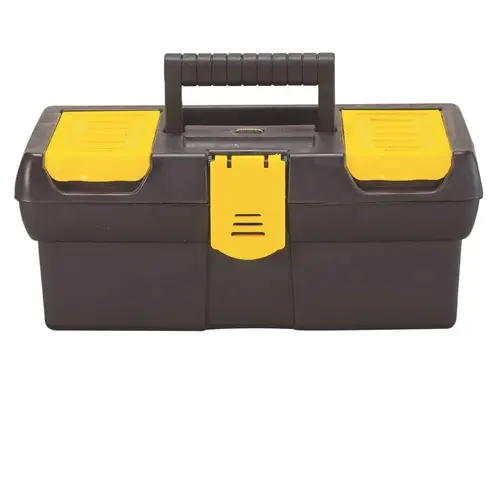 Tool Box with Tote Tray, 1.1 gal, Plastic, Black/Yellow, 4-Compartment