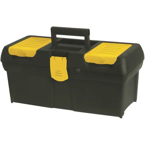 Portable Tool Box with Plastic Latch, 2.1 gal, Plastic, Black/Yellow, 1-Drawer, 4-Compartment