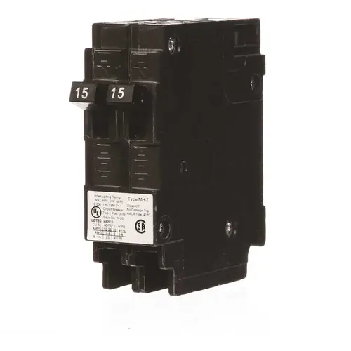 (2) 15 Amp Tandem Single-Pole Type MH-T Circuit Breaker Black