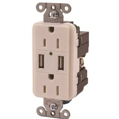 15 Amp Hubbell Tamper Resistant USB Charger Duplex Receptacle, White 15 Amp Hubbell Tamper Resistant USB Charger Duplex Receptacle, White