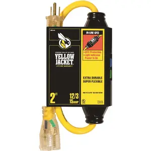 CCI 2817 2 Ft. 12/3 Sjtw In-Line Gfci Heavy-Duty Cord W/ Power Light Plug Yellow