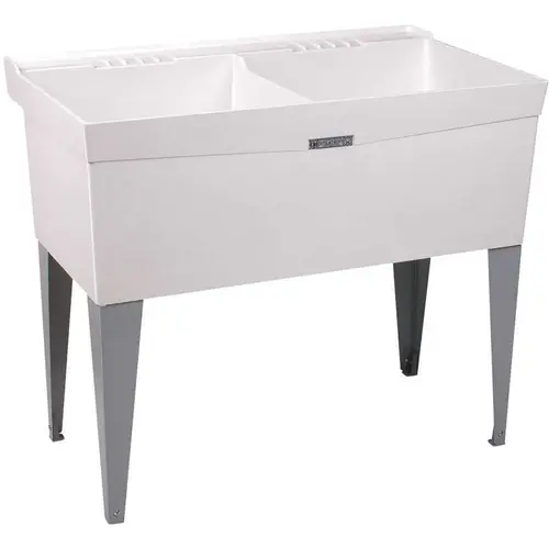 Utilatwin 13 in. x 40 in. x 33 in Fiberglass Floor-Mount Double-Basin Laundry Tub in White Utilatwin 13 in. x 40 in. x 33 in Fiberglass Floor-Mount Double-Basin Laundry Tub in White