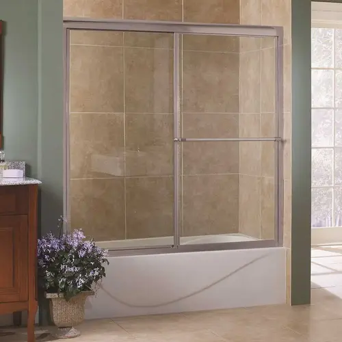 Tides 60 in. x 58 in. Framed Sliding Tub Door in Brushed Nickel with Clear Glass