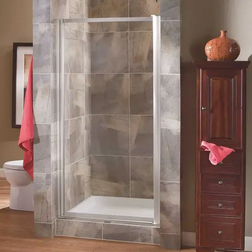 TIDES 23 IN. TO 25 IN. X 65 IN. FRAMED PIVOT SHOWER DOOR IN BRUSHED NICKEL WITH CLEAR GLASS