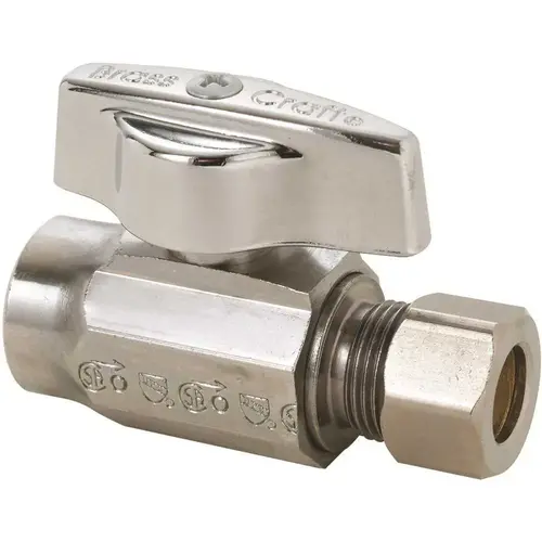 1/2 in. Nom Sweat Inlet x 3/8 in. OD Comp Outlet 1/4-Turn Straight Ball Stop CHROME