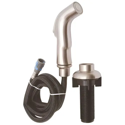 Side Spray Assembly, Plastic Material, Hose And Spray Assembly, 51.6" Product Depth, 2.59" Product Height, Brushed Nickel Finish Side Spray Assembly, Plastic Material, Hose And Spray Assembly, 51.6" Product Depth, 2.59" Product Height, Brushed Nickel Finish