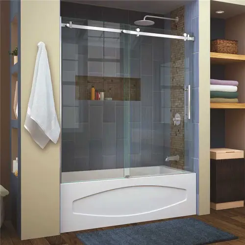 Enigma Air 56 in. to 60 in. x 62 in. Frameless Sliding Tub Door in Brushed Stainless Steel Enigma Air 56 in. to 60 in. x 62 in. Frameless Sliding Tub Door in Brushed Stainless Steel