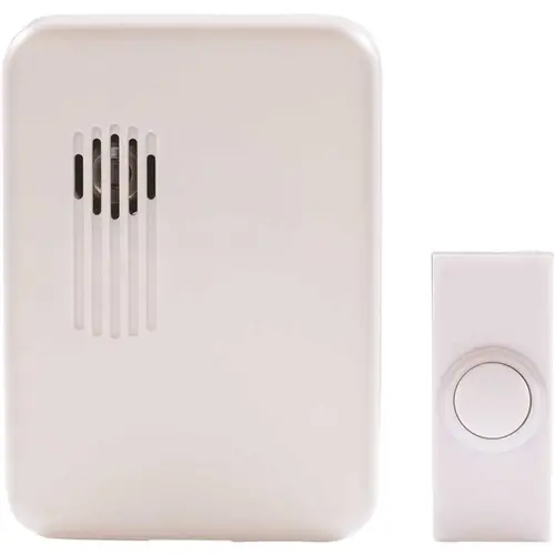 Wireless Battery Operated Door Bell Kit with 1-Push Button in White Wireless Battery Operated Door Bell Kit with 1-Push Button in White