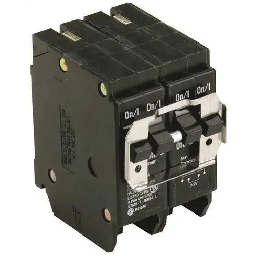 BR 1-30 Amp 2 Pole and 1-50 Amp 2 Pole BQC (Common Trip) Quad Circuit Breaker Black