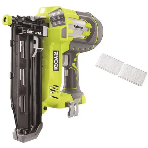 18-Volt ONE+ Lithium-Ion Cordless AirStrike 16-Gauge Cordless Straight Finish Nailer (Tool Only) with Sample Nails 18-Volt ONE+ Lithium-Ion Cordless AirStrike 16-Gauge Cordless Straight Finish Nailer (Tool Only) with Sample Nails