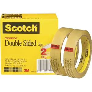 3M SCOTCH MMM6652P3436 3/4 in. x 1296 in. 665 Double-Sided Tape 3 in. Core, Transparent - Pair Clear