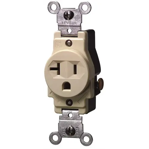 20 Amp Commercial Grade Grounding Single Outlet, Ivory