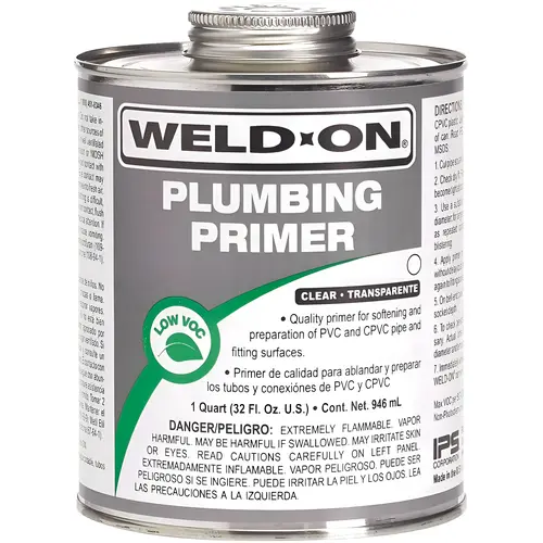Corporation Weld-On Plumbin Pvc/Cpvc Primer, Clear, Low Voc, Fast Actin, 1 Quart 32 Fl Oz Corporation Weld-On Plumbin Pvc/Cpvc Primer, Clear, Low Voc, Fast Actin, 1 Quart 32 Fl Oz