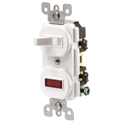 15 Amp Commercial Grade Combination Single Pole Toggle Switch and Neon Pilot Light, Ivory