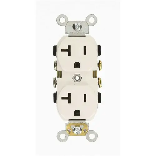 20 Amp 125-Volt Narrow Body Duplex Outlet Straight Blade Commercial Grade Self Grounding, White