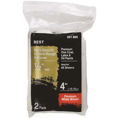 4 in. x 1/2 in. Shed Resistant White Woven Mini Paint Roller - Pair 4 in. x 1/2 in. Shed Resistant White Woven Mini Paint Roller - Pair