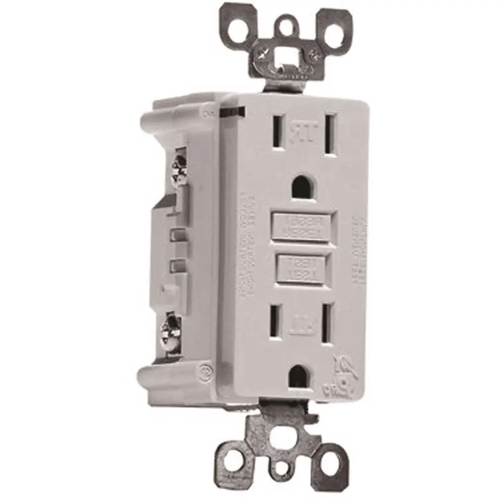 Leviton 15 Amp 125-Volt NEMA 5-15R SmartlockPro 2-Pole Tamper-Resistant Duplex GFCI Receptacle with LED White GFTR1-W Leviton 15 Amp 125-Volt NEMA 5-15R SmartlockPro 2-Pole Tamper-Resistant Duplex GFCI Receptacle with LED White GFTR1-W