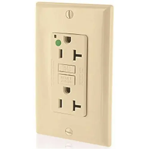 20 Amp 125-Volt NEMA 5-20R SmartlockPro 2-Pole Hospital Grade Duplex GFCI Receptacle with LED, Ivory 20 Amp 125-Volt NEMA 5-20R SmartlockPro 2-Pole Hospital Grade Duplex GFCI Receptacle with LED, Ivory