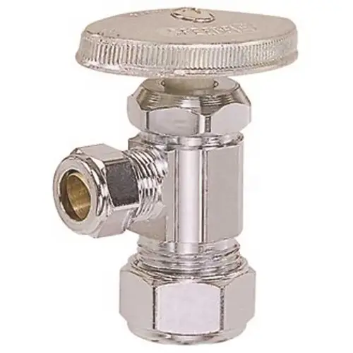 Angle Stop Valve 3/8 in. Nom (1/2 in. OD) Compression x 3/8 in. OD Compression Chrome Lead Free Angle Stop Valve 3/8 in. Nom (1/2 in. OD) Compression x 3/8 in. OD Compression Chrome Lead Free