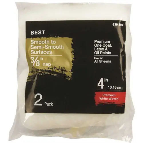 4 in. x 3/8 in. Shed Resistant White Woven Paint Roller Cover - Pair