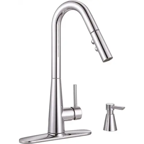 Essen Single-Handle Pull-Down Sprayer Kitchen Faucet with Soap Dispenser in Chrome Essen Single-Handle Pull-Down Sprayer Kitchen Faucet with Soap Dispenser in Chrome