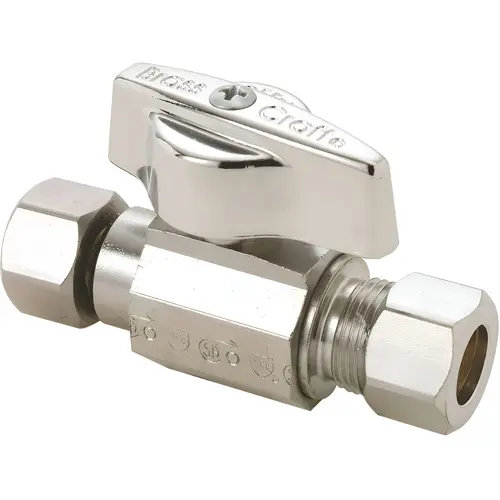 1/4 in. Nom Female Comp Inlet x 3/8 in. OD Comp Outlet 1/4-Turn Straight Ball Stop CHROME 1/4 in. Nom Female Comp Inlet x 3/8 in. OD Comp Outlet 1/4-Turn Straight Ball Stop CHROME