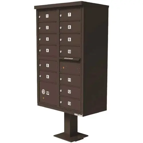 Vital 13-Mailboxes 1-Parcel Locker 1-Outgoing Pedestal Mount Cluster Box Unit Dark Bronze Powder Coat Vital 13-Mailboxes 1-Parcel Locker 1-Outgoing Pedestal Mount Cluster Box Unit Dark Bronze Powder Coat