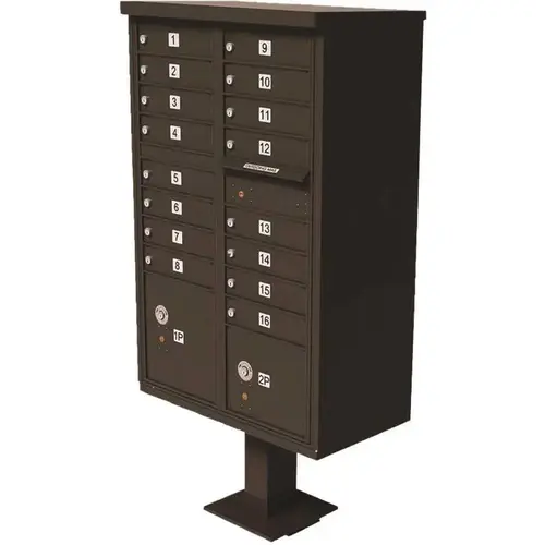 Vital Series Dark Bronze 1-Outgoing Mail Compartment Cluster Box Unit with 16-Mailboxes, 2-Parcel Lockers Vital Series Dark Bronze 1-Outgoing Mail Compartment Cluster Box Unit with 16-Mailboxes, 2-Parcel Lockers