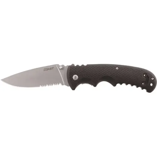 DX318 Double Lock Stainless Steel Folding Knife, Serrated Blade
