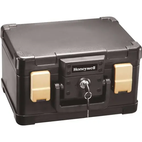 0.15 cu. ft. Molded Fire Resistant and Waterproof Portable Chest with Carry Handle, Key and Double Latch Lock Black 0.15 cu. ft. Molded Fire Resistant and Waterproof Portable Chest with Carry Handle, Key and Double Latch Lock Black