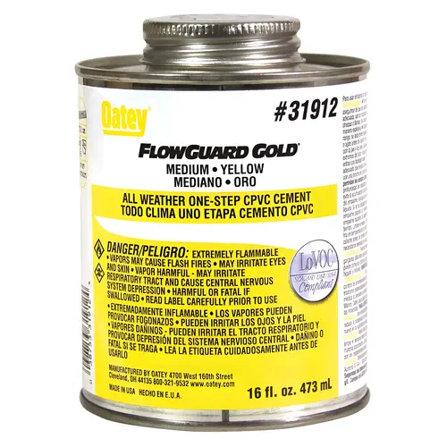 FlowGuard Gold 16 Oz. Medium Bodied Yellow All Weather One-Step CPVC Cement FlowGuard Gold 16 Oz. Medium Bodied Yellow All Weather One-Step CPVC Cement