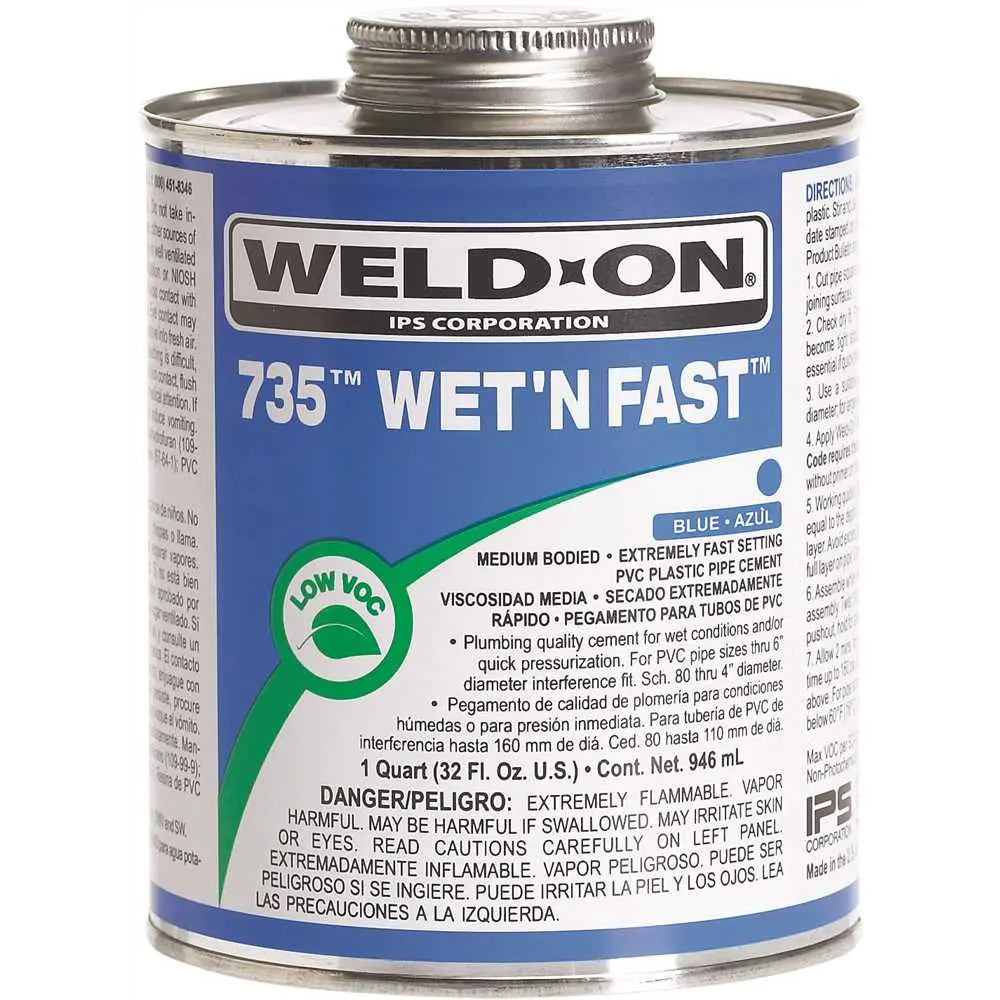 Weld-On 8 oz. PVC 735 Wet N Fast Cement in Blue 12497