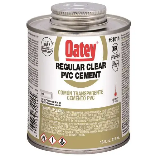 Solvent Cement, 16 oz Can, Liquid, Clear