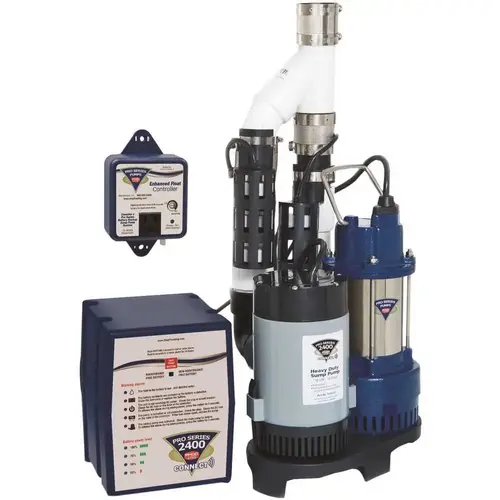 1/3 HP Primary and PHCC-2400 Battery Backup Sump Pump System Stainless